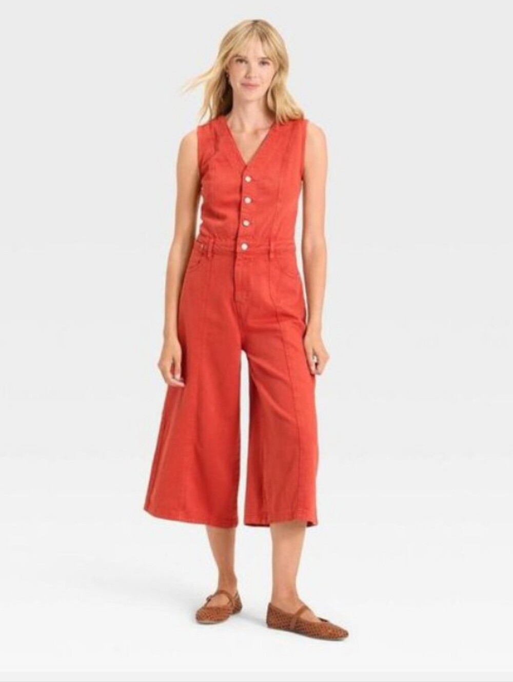 Universal Thread Rust Orange Sleeveless Cropped Wide-Leg Jumpsuit